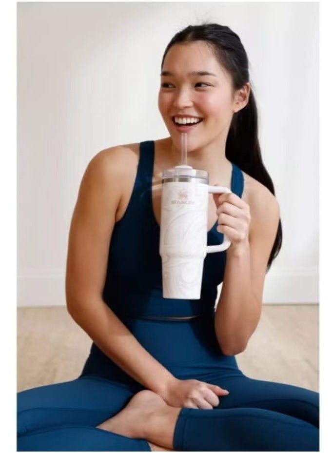 Stanley 2-Pack Stanley Quencher H2.0 FlowState 40oz Stainless Steel Vacuum Insulated Tumblers with Leak-Resistant Lid & Reusable Straw – Rose Quartz & Swirl Color Set | Double-Wall Insulation Keeps Drinks Cold for 40 Hours or Hot for 7 | Ideal for Travel, Gym, Office & Everyday Hydration - Image 3