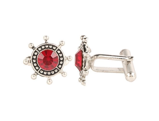 TRIPIN Cufflinks For Men Silver Wheel Ship Anchor Shape With Red Diamond Crystals For Office Corporate Party French Cuff Shirts Shirt Suit Blazer In A Gift Box Tshosil811 - Image 2