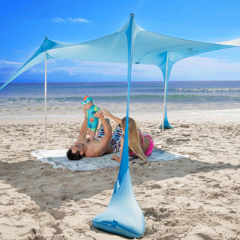 SUN NINJA Beach Tent Sun Shelter UPF50+ - Easy Pop Up Beach Canopy - Outdoor Shade for Camping Trips, Fishing, Backyard Fun Picnics - Sand Shovel, Ground Pegs & Stability Poles - Image 2