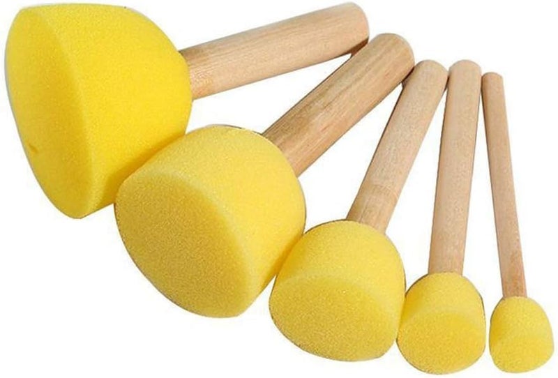 Eclet 5 Pcs Round Stencil Sponge Wooden Handle Foam Brush Set Painting Tools for Kids DIY Painting Stencils Arts and Crafts Tool Accessories - Image 1