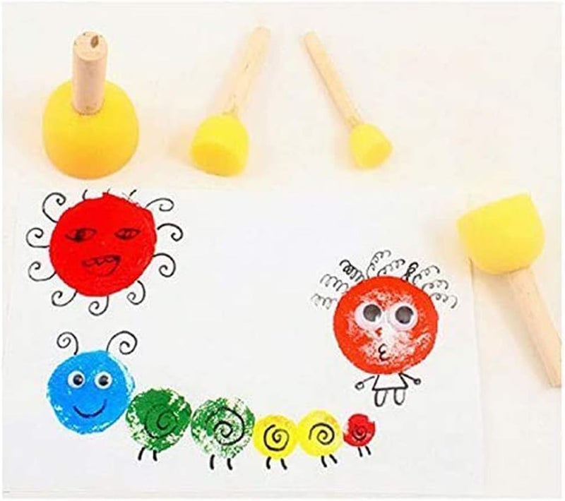 Eclet 5 Pcs Round Stencil Sponge Wooden Handle Foam Brush Set Painting Tools for Kids DIY Painting Stencils Arts and Crafts Tool Accessories - Image 3