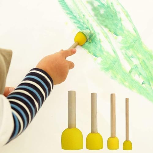 Eclet 5 Pcs Round Stencil Sponge Wooden Handle Foam Brush Set Painting Tools for Kids DIY Painting Stencils Arts and Crafts Tool Accessories - Image 4