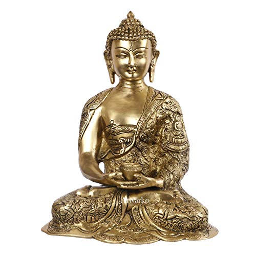 ARTVARKO Dhyan Mudra Buddha Brass Life Story Gautam Buddha Statue Idol for Home Decoration Religious Office Gift Showpiece Vastu Luck Statue 12 Inch Big Decor - Image 1