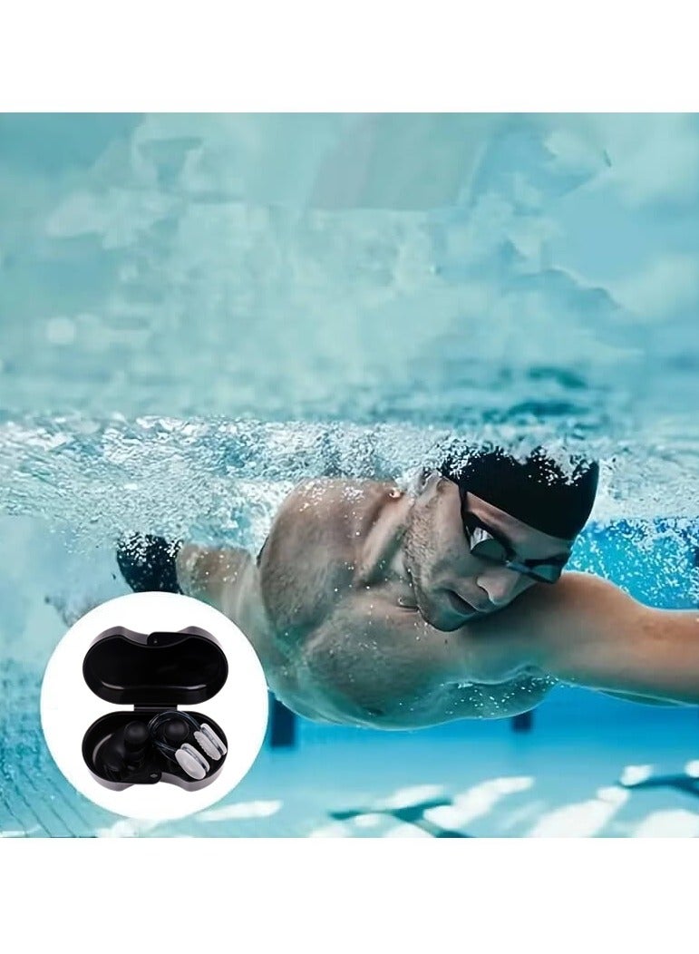 EastChoix 55g Silicone Swim Cap for Adults - All-Black with Nose Clip & Earplugs Set, Waterproof Non-Slip Swimming Cap Keep Hair Dry - Image 3