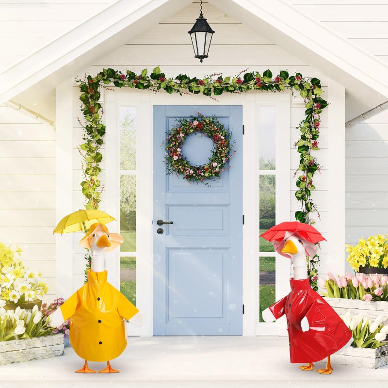 Yeyeplum 2 Set Porch Goose Outfit Raincoat And Umbrella Summer Lawn Porch Goose Cloths Costume Raincoat Outfit For Summer Outdoor Patio Yard Lawn Decoration (23 Inches Red And Yellow) - Image 4