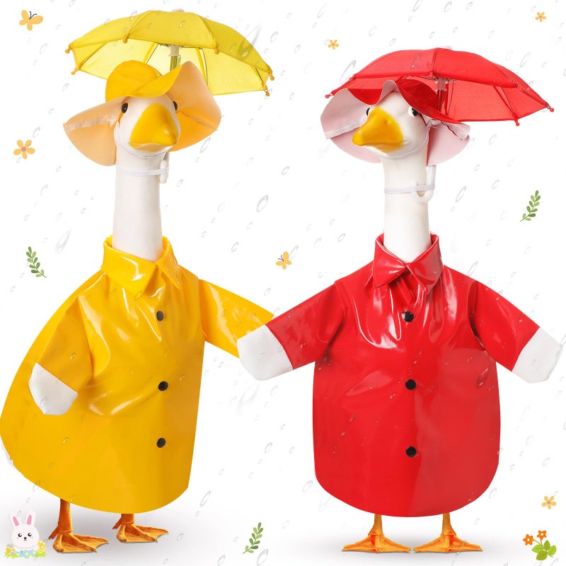 Yeyeplum 2 Set Porch Goose Outfit Raincoat And Umbrella Summer Lawn Porch Goose Cloths Costume Raincoat Outfit For Summer Outdoor Patio Yard Lawn Decoration (23 Inches Red And Yellow) - Image 1