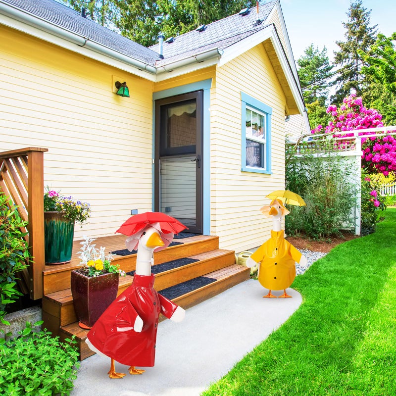 Yeyeplum 2 Set Porch Goose Outfit Raincoat And Umbrella Summer Lawn Porch Goose Cloths Costume Raincoat Outfit For Summer Outdoor Patio Yard Lawn Decoration (23 Inches Red And Yellow) - Image 5