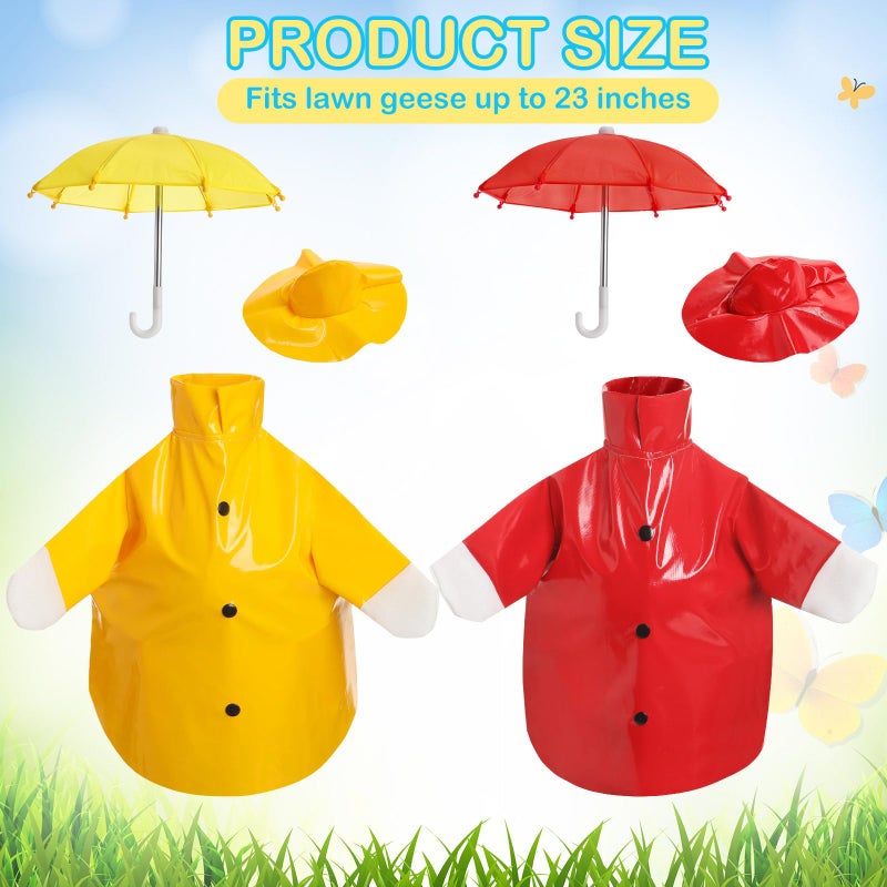 Yeyeplum 2 Set Porch Goose Outfit Raincoat And Umbrella Summer Lawn Porch Goose Cloths Costume Raincoat Outfit For Summer Outdoor Patio Yard Lawn Decoration (23 Inches Red And Yellow) - Image 2