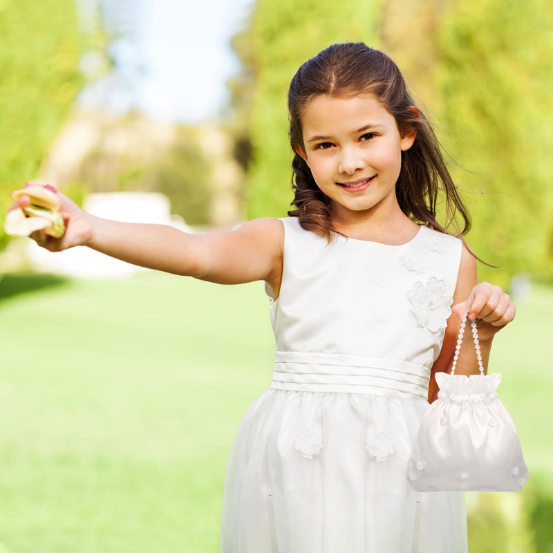 BESTOYARD حقائب زفاف BESTOYARD ساتان 8 إنش حقيبة نقود مزينة بالزهور مع لؤلؤة، حقيبة دوللي زفاف حقيبة نقود حقيبة حفلات الزفاف للنساء - Image 2