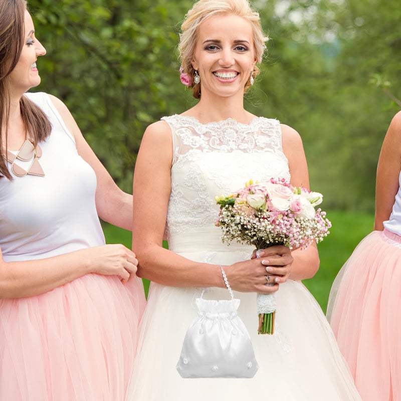 BESTOYARD حقائب زفاف BESTOYARD ساتان 8 إنش حقيبة نقود مزينة بالزهور مع لؤلؤة، حقيبة دوللي زفاف حقيبة نقود حقيبة حفلات الزفاف للنساء - Image 3