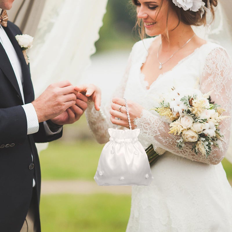 BESTOYARD حقائب زفاف BESTOYARD ساتان 8 إنش حقيبة نقود مزينة بالزهور مع لؤلؤة، حقيبة دوللي زفاف حقيبة نقود حقيبة حفلات الزفاف للنساء - Image 5