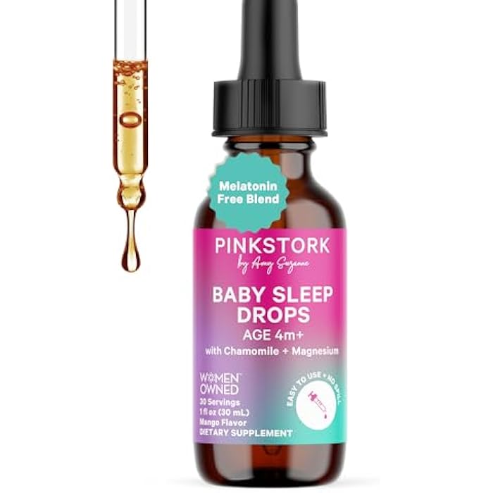 Pink Stork قطرات نوم بيبي من بينك ستورك، تدعم النوم بشكل طبيعي بدون ميلاتونين للرضع والأطفال الصغار، تساعد على النوم مع البابونج والمغنيسيوم، أساسيات للأطفال وقت النوم، 1 أونصة، 30 حصة - Image 1