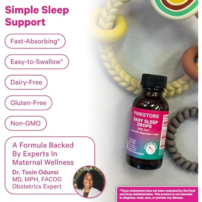 Pink Stork قطرات نوم بيبي من بينك ستورك، تدعم النوم بشكل طبيعي بدون ميلاتونين للرضع والأطفال الصغار، تساعد على النوم مع البابونج والمغنيسيوم، أساسيات للأطفال وقت النوم، 1 أونصة، 30 حصة - Image 3
