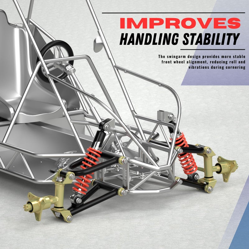 Front Suspension Swing Arm Kit, Upper/Lower Swing Arm & Front Suspension Shock Assembly with Steering Strut Knuckle Wheel Hub, Go Kart Electric ATV Quad Bike DIY Kit Accessories - Image 2