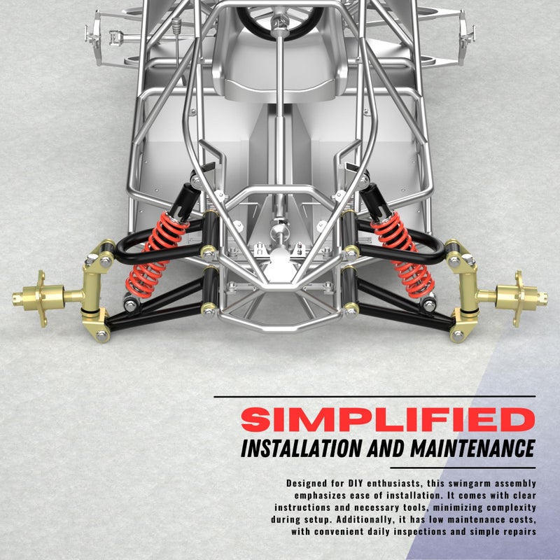 Front Suspension Swing Arm Kit, Upper/Lower Swing Arm & Front Suspension Shock Assembly with Steering Strut Knuckle Wheel Hub, Go Kart Electric ATV Quad Bike DIY Kit Accessories - Image 3