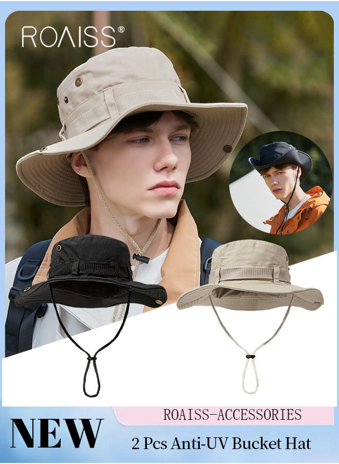 roaiss 2 Pcs Anti-UV Bucket Hat, UPF50+ Sun Protection Outdoor Sports Climbing Beach Sun Cap, Breathable Sun Protection Suitable for Hiking Camping Safari  - Image 1