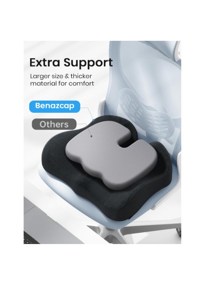 Benazcap Memory Foam Seat Cushions for Tailbone Pain Relief, Office Chair Cushion, Ergonomic Coccyx Cushion for Home, Office, Car and Wheelchair, Car Seat Cushions for Driving, Non-Slip Base, Black - Image 3