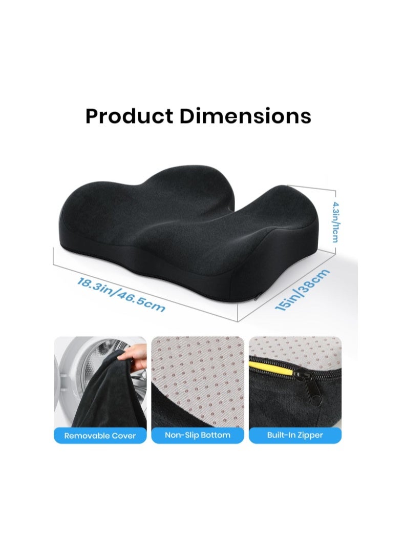 Benazcap Memory Foam Seat Cushions for Tailbone Pain Relief, Office Chair Cushion, Ergonomic Coccyx Cushion for Home, Office, Car and Wheelchair, Car Seat Cushions for Driving, Non-Slip Base, Black - Image 2
