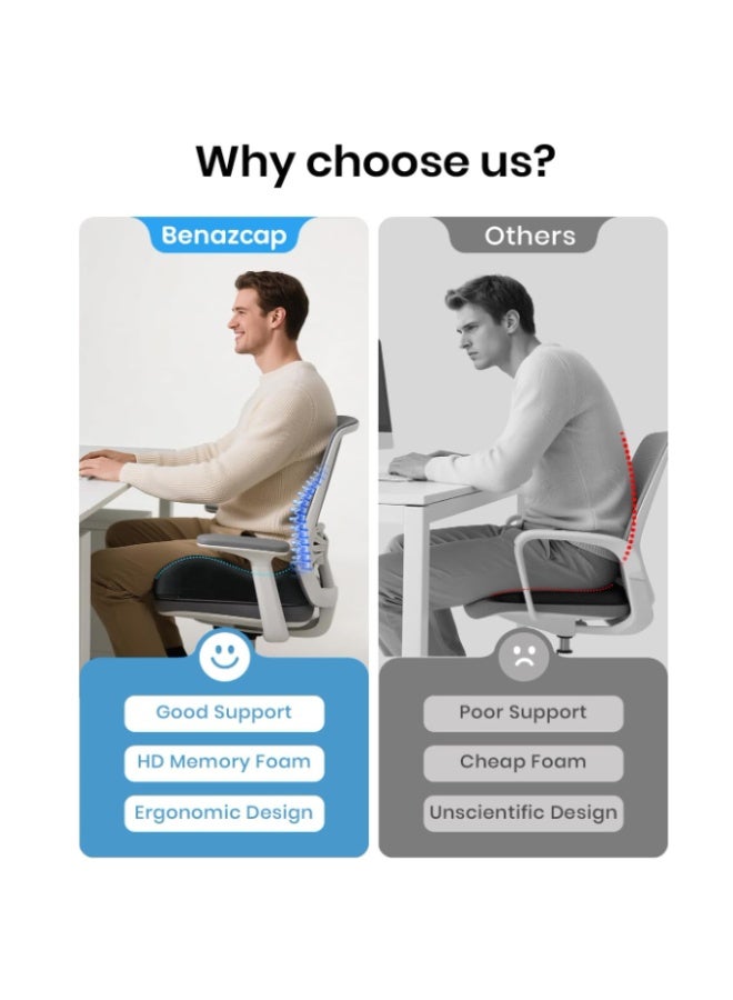 Benazcap Memory Foam Seat Cushions for Tailbone Pain Relief, Office Chair Cushion, Ergonomic Coccyx Cushion for Home, Office, Car and Wheelchair, Car Seat Cushions for Driving, Non-Slip Base, Black - Image 5