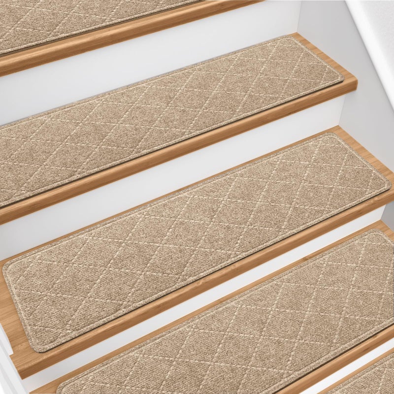 DailyCuddles Stair Treads for Wooden Steps 4 PCS - 8â€™â€™ x 30â€™â€™, Non Slip Stair Runner, Machine Washable Stair Rugs Strips for Kids Pets and Elderly, Indoor Carpet for Stairs (Khaki) - Image 1