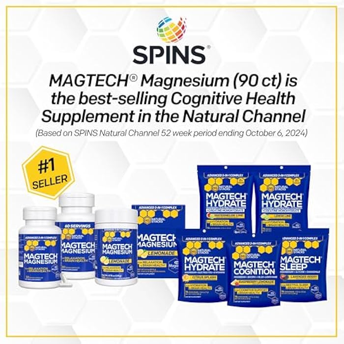 Natural Stacks Magtein Magnesium L-Threonate, Glycinate & Taurate - MagTech Magnesium Powder - Sugar Free Lemonade Drink - 200mg Chelated Triple Complex - Supports Relaxation & Brain Health* - 30 Servings - Image 4