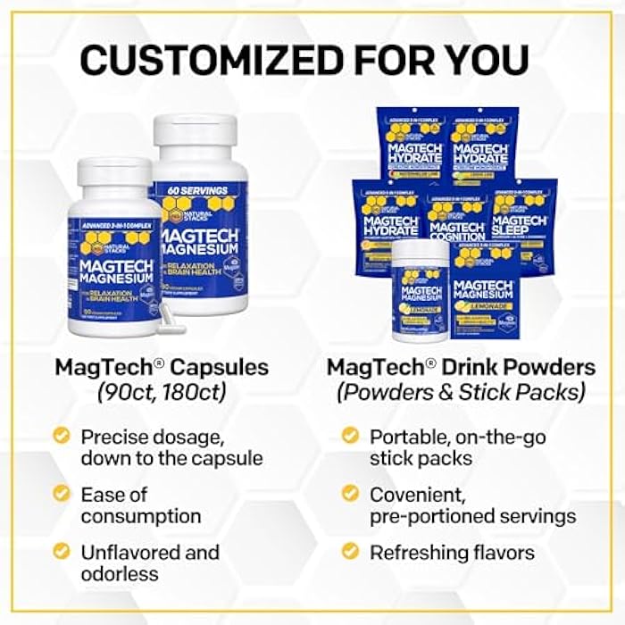 Natural Stacks Magtein Magnesium L-Threonate, Glycinate & Taurate - MagTech Magnesium Powder - Sugar Free Lemonade Drink - 200mg Chelated Triple Complex - Supports Relaxation & Brain Health* - 30 Servings - Image 5