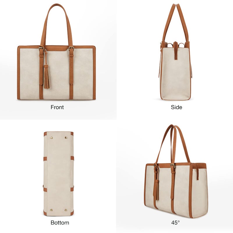 ECOSUSI Laptop Bag For Women 15.6 Inch Work Tote Bags PU Leather Computer Purse For Business Office With 3 Layer Compartments - Image 4