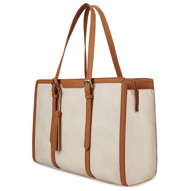 ECOSUSI Laptop Bag For Women 15.6 Inch Work Tote Bags PU Leather Computer Purse For Business Office With 3 Layer Compartments - Image 1