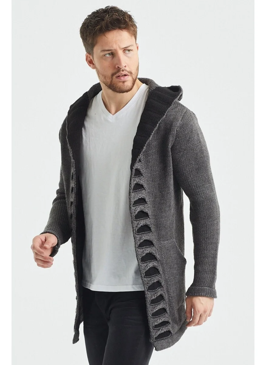 Cool Tarz Cool Style Men's Smoke Patterned Poncho Knitwear Cardigan