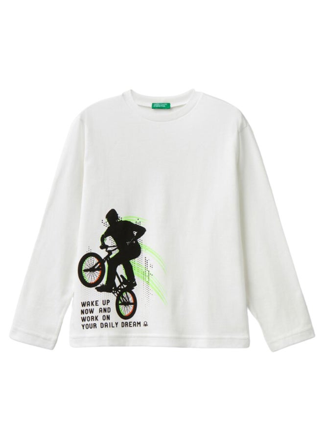 Benetton Boys Printed Long Sleeve T-Shirt - Image 1