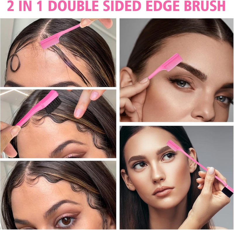 Goiple 3 Pieces Hair Styling Comb Set Teasing Hair Brush Rat Tail Comb Edge Brush for Edge&Back Brushing, Combing, Slicking Hair for Women (Pink) - Image 3