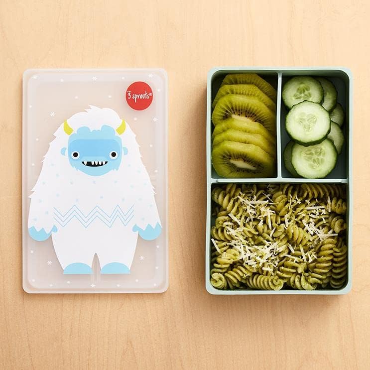 3 Sprouts Silicone Bento Box - 3-Compartment Lunch Box - Bpa-Free & Food-Safe Snack Box For Adults & Kids - Microwavable, Dishwasher, Oven & Freezer Safe - Leak-Proof Lunch Container - Yeti - Image 4