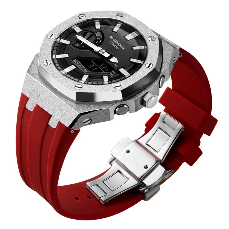 Generic Frosted Gold GA2100 Case Casio G-Shock Oak AP Mod Starry Band BezelFrost gold and silver shell red tape Frost gold and silver shell red tape 