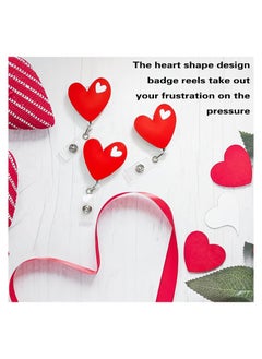 Excefore 4 PCS Badge Reels Retractable Cute Heart Shaped Retractable Badge Reels, Badge Reel Holder for Children and Nurses, Clip-on Name ID Badge Holder for Office (Red Heart)  - Image 2