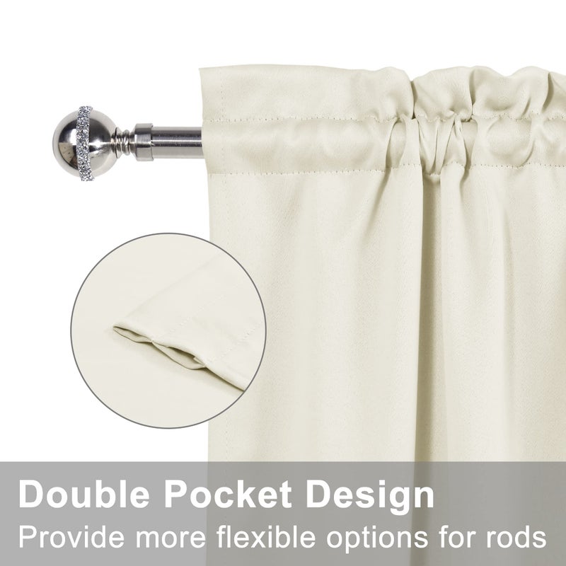 XWZO Room Darkening Curtains for French Doors  Privacy and Thermal Curtains for Glass Door  Rod Pocket Curtains with Tiebacks  54 x 40 inches Long  Cream  1 Panel - Image 3