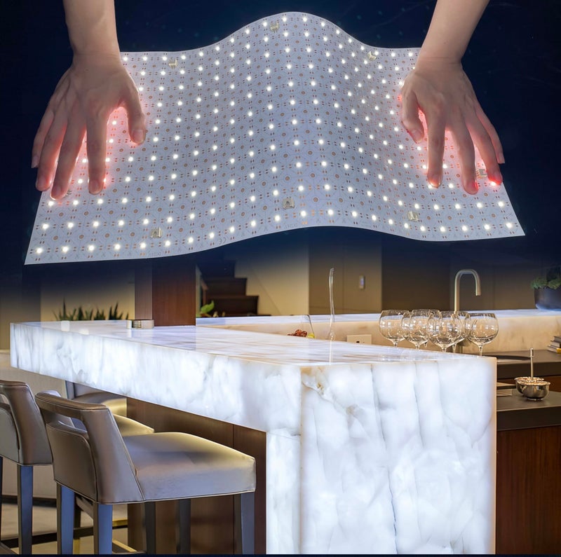 VALIKIY ورقة إضاءة خلفية LED من VALIKIY 4 عبوات 24V 36W 6000K بيضاء، 19.3X9.6 بوصة لكل وحدة، لوحة LED مرنة قابلة للتعتيم للاستخدام مع الحجر/الرخام/الأونيكس/الكوارترز الشفاف على الأسطح والجدران. - Image 1