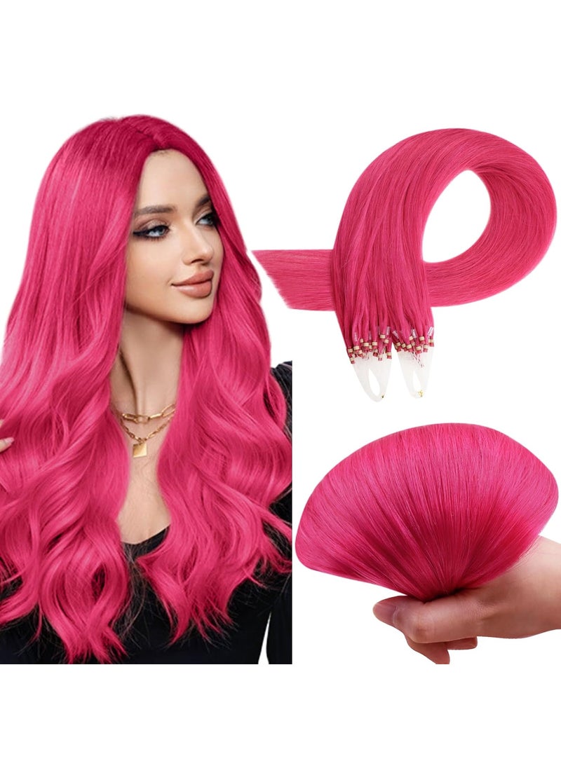 RUNATURE RUNATURE Microlink Hair Extensions Human Hair Pink Micro Beads Hair Extensions Real Human Hair Straight Micro Loop Hair ExtensionsReal Human Hair Pink Hair Extensions with Micro Ring 14 Inch 25g 25s 