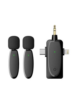 3 in 1 Dual Lavalier Microphone for iPhone iPad Android Phones Camera 2 Pack Wireless Lapel Video Recording