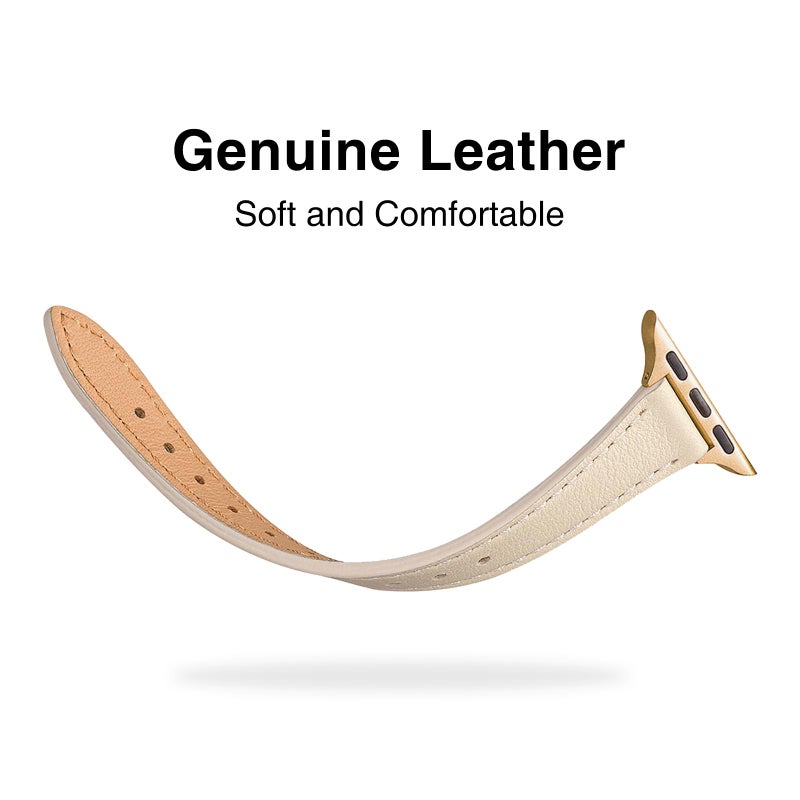 STIROLL Slim Leather Bands Compatible with Apple Watch Band 38mm 40mm 41mm 42mm(Series 11 10), Top Grain Leather Watch Thin Wristband for iWatch SE 9 8 7 6 5 4 3 2 1 (Beige Gold) - Image 3
