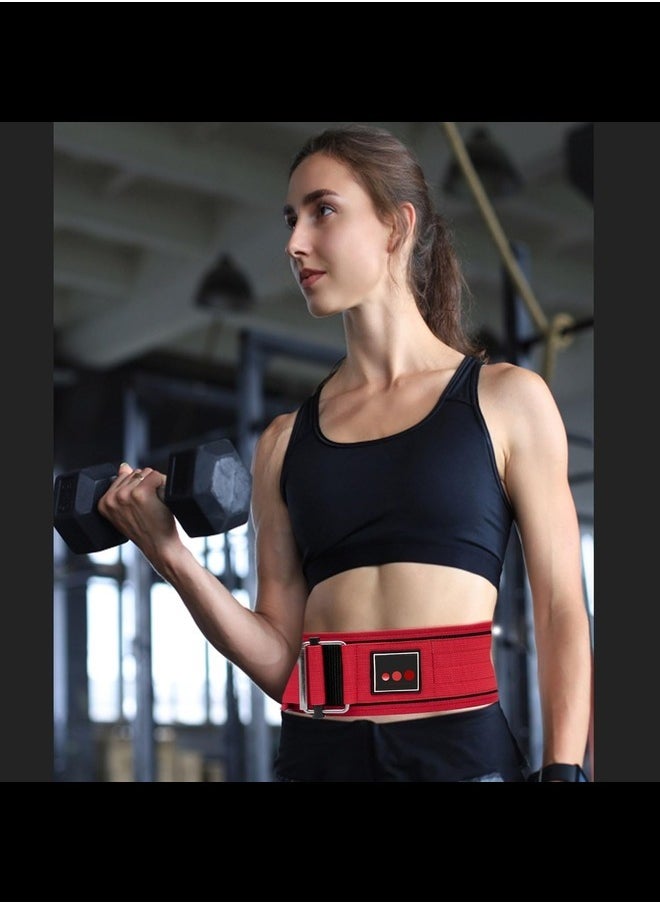 3 DOTS PLUS Weight Lifting Belt Self-Locking Buckle Strap closure, Adjustable Olympic Lifting Back Support and Gym Belt for both Men & Momen (RED)  - Image 2