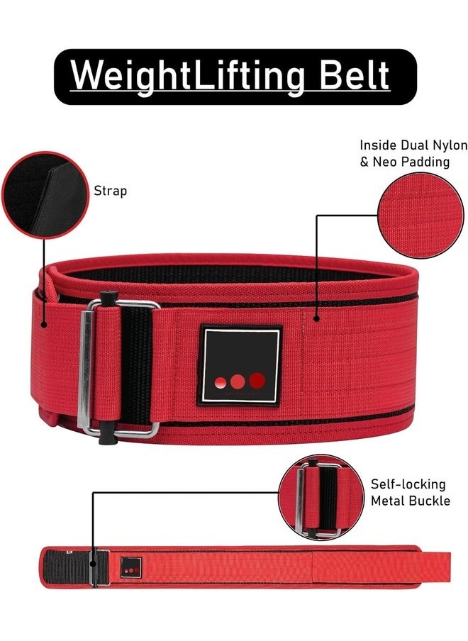 3 DOTS PLUS Weight Lifting Belt Self-Locking Buckle Strap closure, Adjustable Olympic Lifting Back Support and Gym Belt for both Men & Momen (RED)  - Image 4