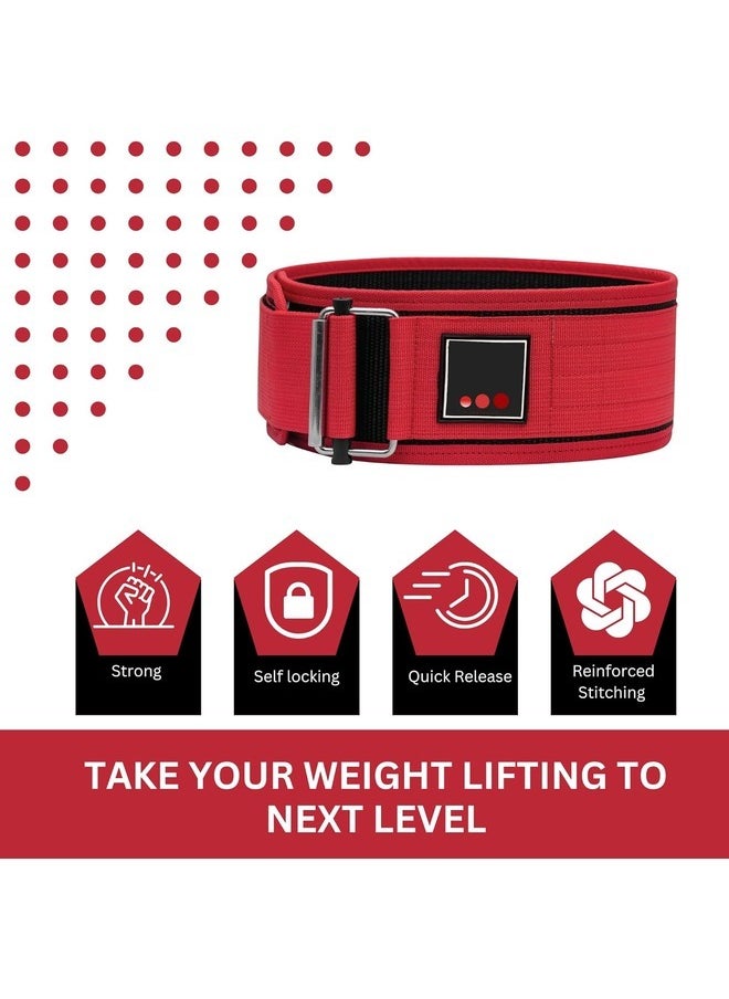 3 DOTS PLUS Weight Lifting Belt Self-Locking Buckle Strap closure, Adjustable Olympic Lifting Back Support and Gym Belt for both Men & Momen (RED)  - Image 5