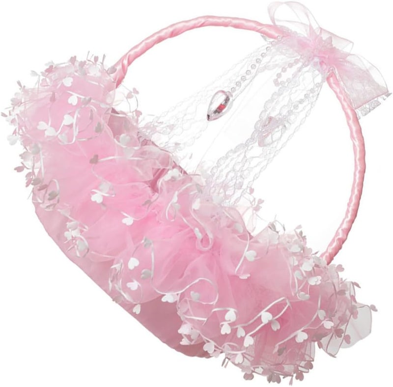 BESTonZON Portable Pink Lace Wedding Flower Basket Handheld Storage Basket for Wedding Ceremony and Party Decor - Image 1