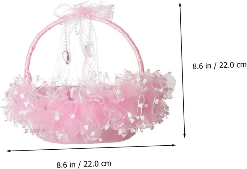 BESTonZON Portable Pink Lace Wedding Flower Basket Handheld Storage Basket for Wedding Ceremony and Party Decor - Image 2