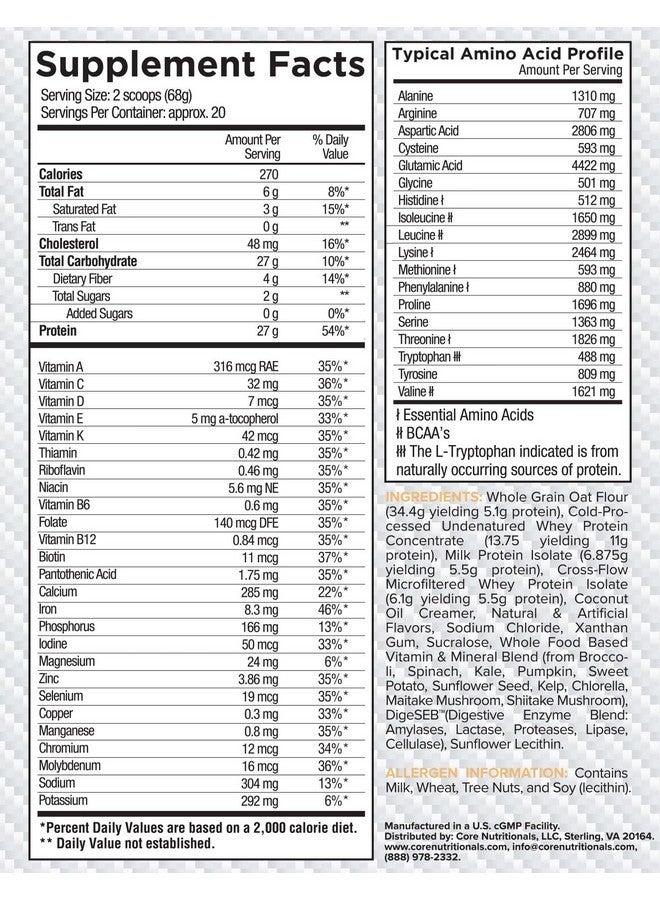 كور نيوتريشنالز وجبة بديلة من Platinum Mrp Full Spectrum، إطلاق مستدام لدعم الأحماض الأمينية طوال اليوم، 27 جرامًا من البروتين، 20 وجبة (كعكة الفانيليا) - Image 3