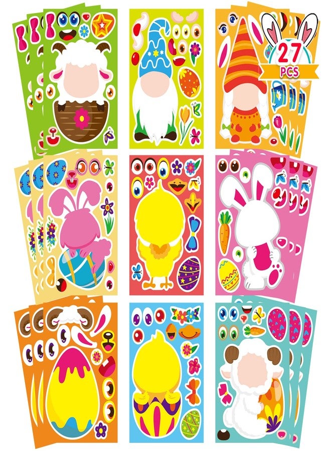 DUJAA 27 Sheets Easter Stickers Easter Gifts for Kids Toddlers Make Own Face Gnome Bunny Sheep Rabbit Colored Egg Chicks School Game Activities Party Favor Supplies - Image 1