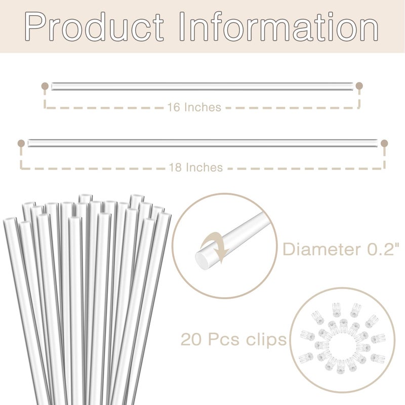 LECAMEBOR Plant Stakes,Plant Sticks 20PCS Acrylic Clear Plant Support Stakes,18 Inches Garden Single Stem Orchid Stakes for Indoor and Outdoor Plants,Orchid,Potted Plants,Tomatoes,Flowersï¼ˆwith 20PCS Clipsï¼‰ - Image 2