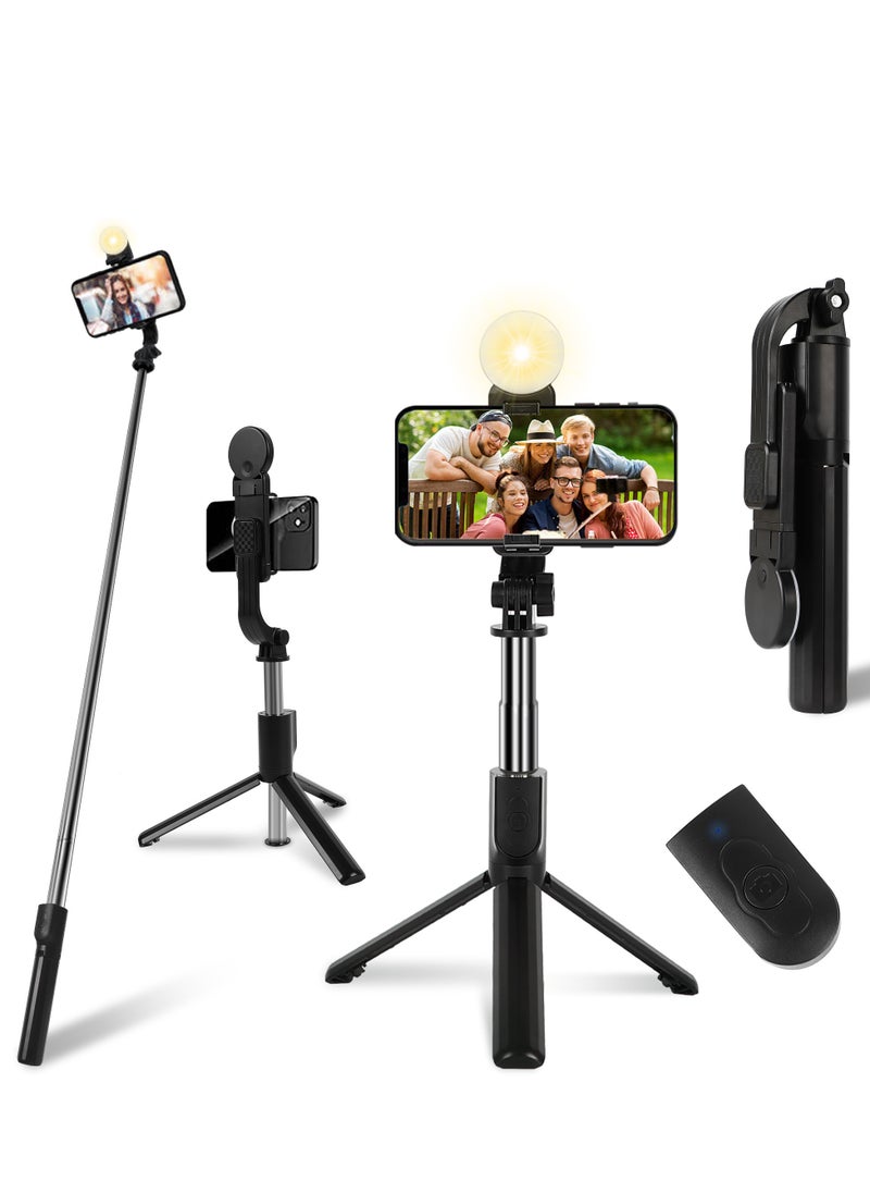 Oasisgalore 65" Selfie Stick Tripod with Light, Bluetooth, Wireless Remote for iOS/Android, Live Video, Vlogging, Makeup  - Image 1