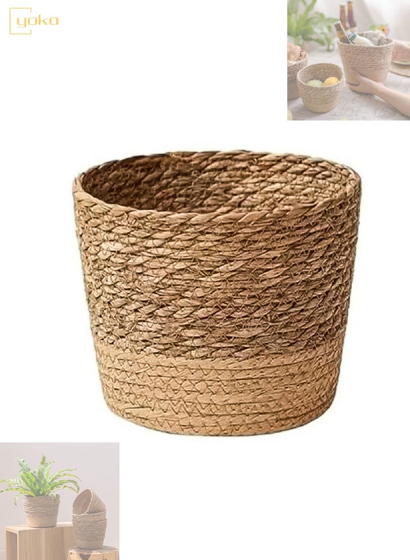 يوكا 3 أحجام للاختيار من بينها سلة زهرة العشب داخلي المنسوجة وعاء الزهور وعاء الزهور وعاء الزهور الديكور سلة الغسيل المنزلية وعاء الزهور مانع للتسرب بطانة بلاستيكية داخلية وخارجية زخرفة الحديقة - Image 1