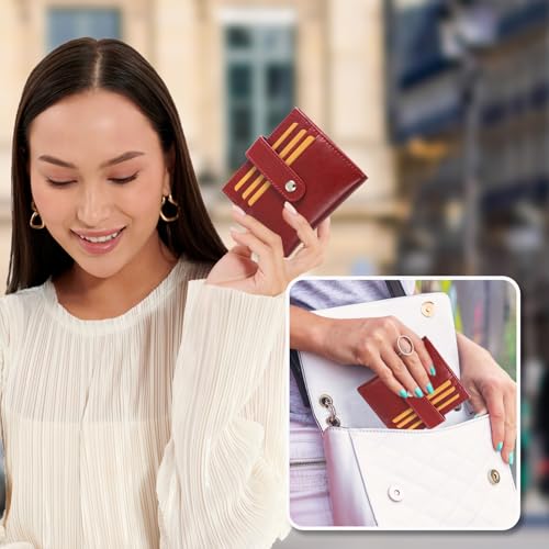 JEEBURYEE Women's Slim Leather RFID Blocking Bifold Wallet with Zipper Coin Pocket - Minimalist Small Credit Card Holder (Wine Red) - Image 5